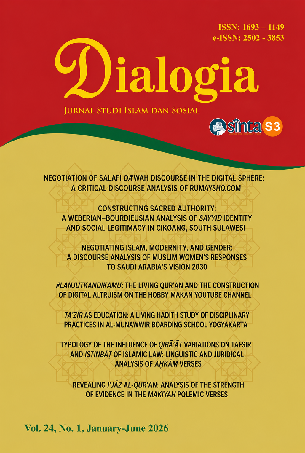 					View Vol. 24 No. 01 (2026): DIALOGIA: JURNAL STUDI ISLAM DAN SOSIAL
				