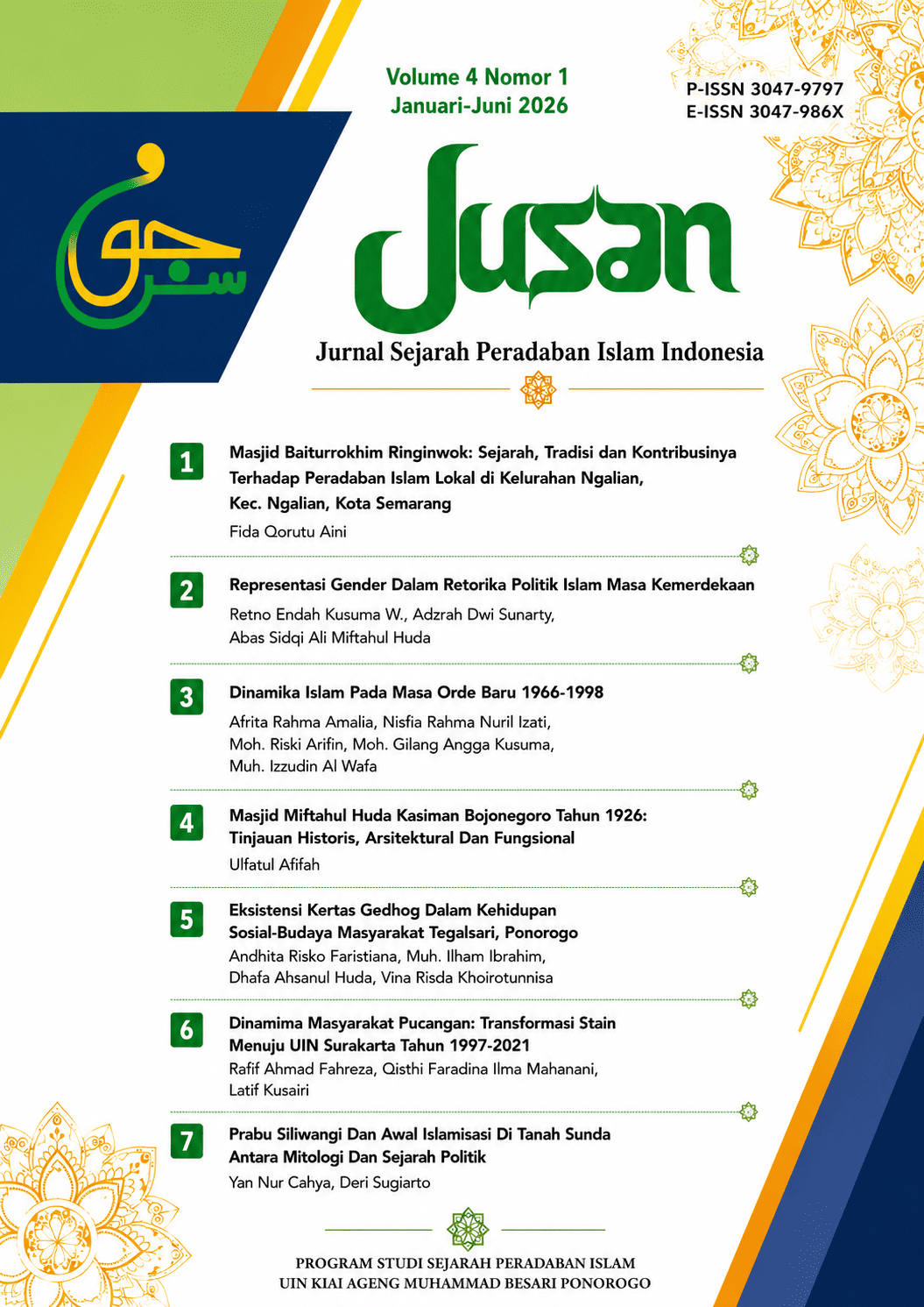 					View Vol. 4 No. 1 (2026): JUSAN: Jurnal Sejarah Peradaban Islam Indonesia
				